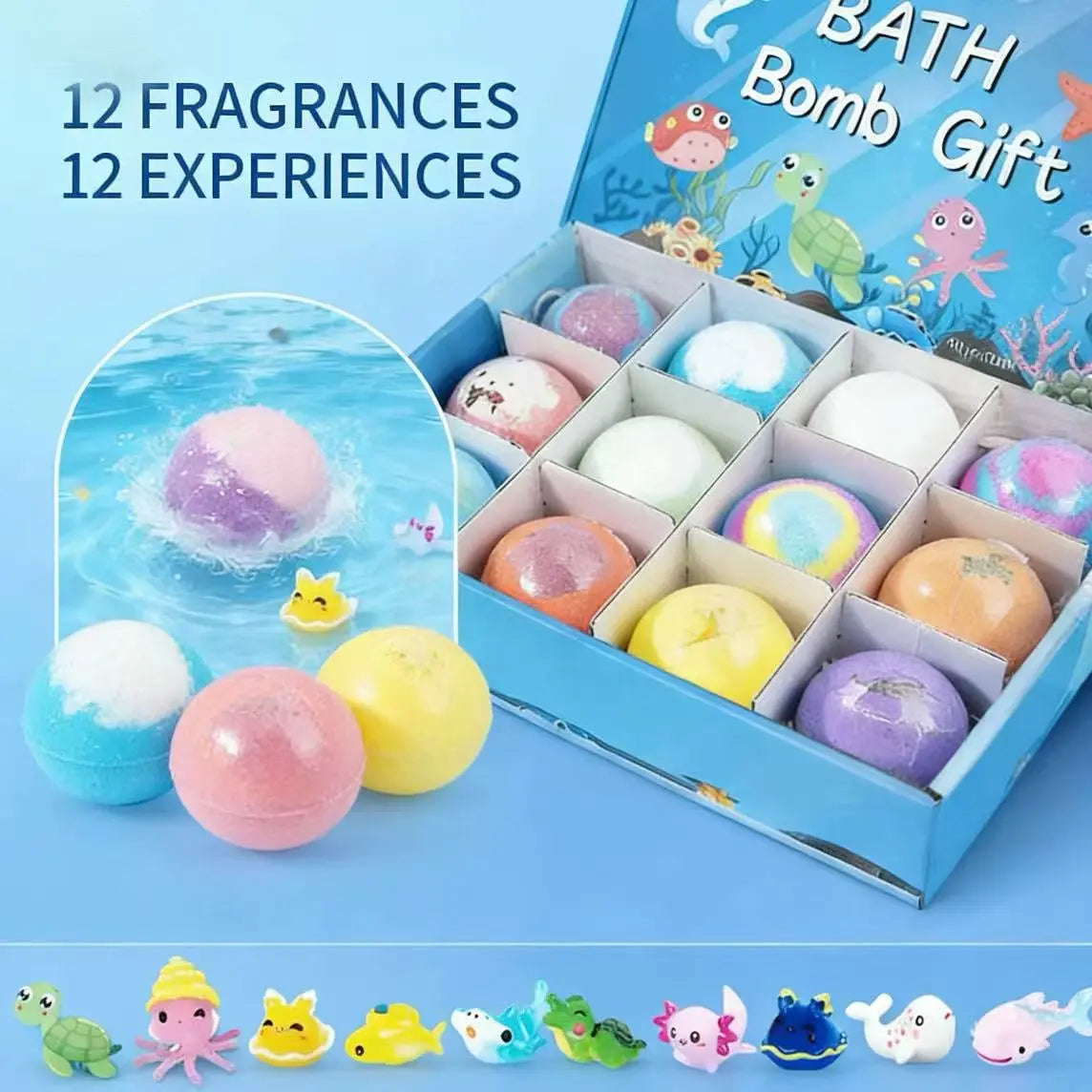 Kids Surprise Bath Bombs | 12-Pack Colorful Bath Fizzies with Hidden Toys