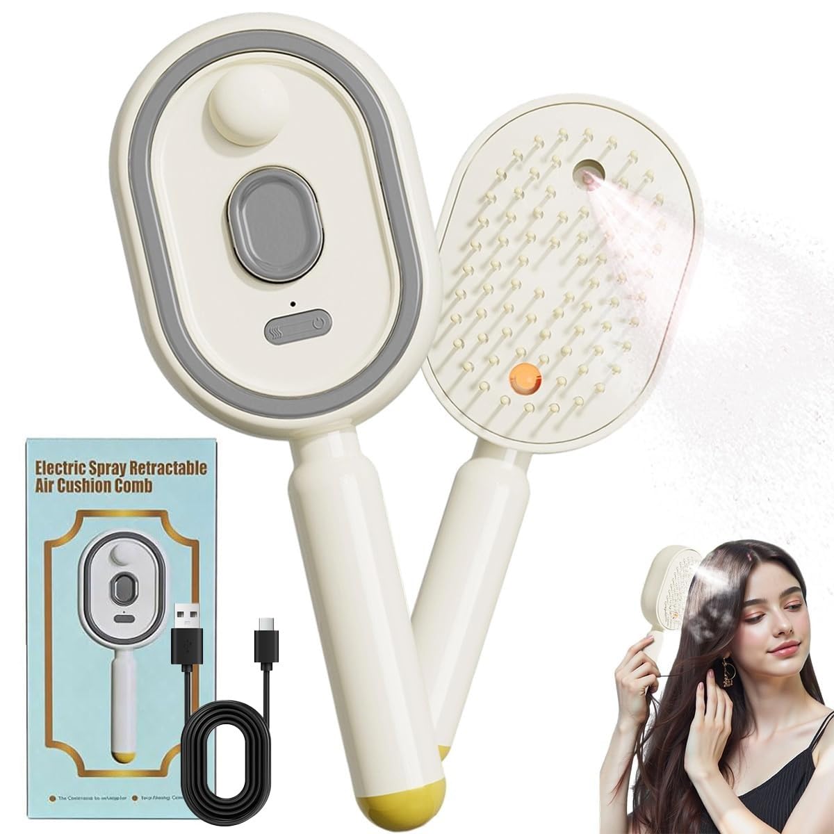 Electric Spray Hair Brush with LED Light & Massage