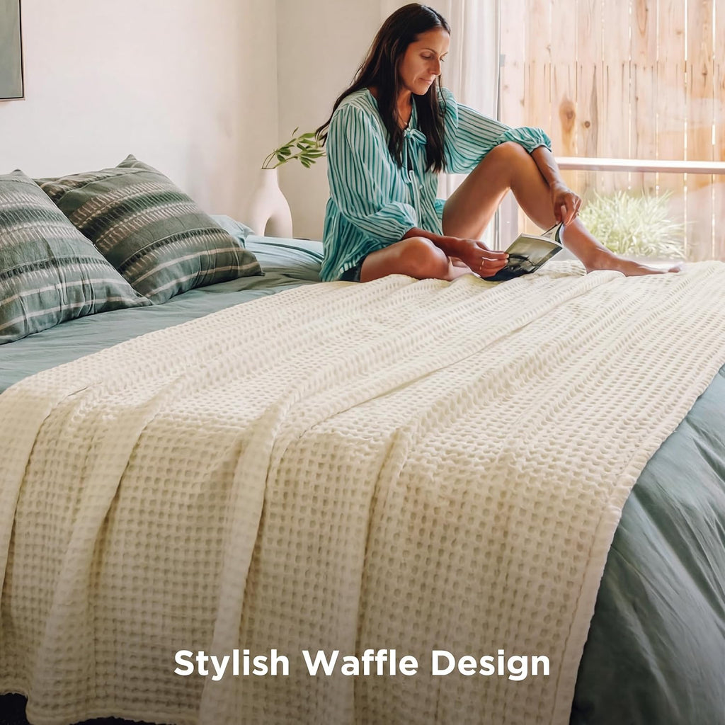 🌿 100% Cotton Herringbone Waffle Blanket