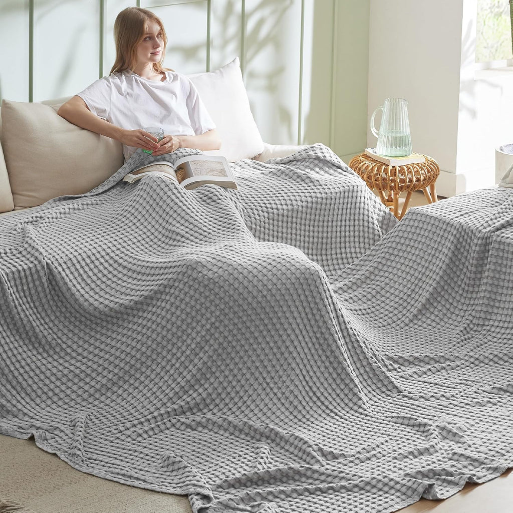 🌿 100% Cotton Herringbone Waffle Blanket