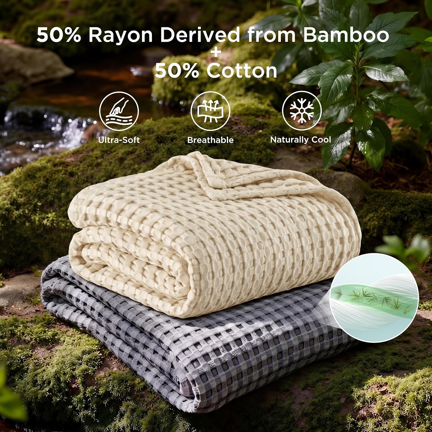 🌿 100% Cotton Herringbone Waffle Blanket