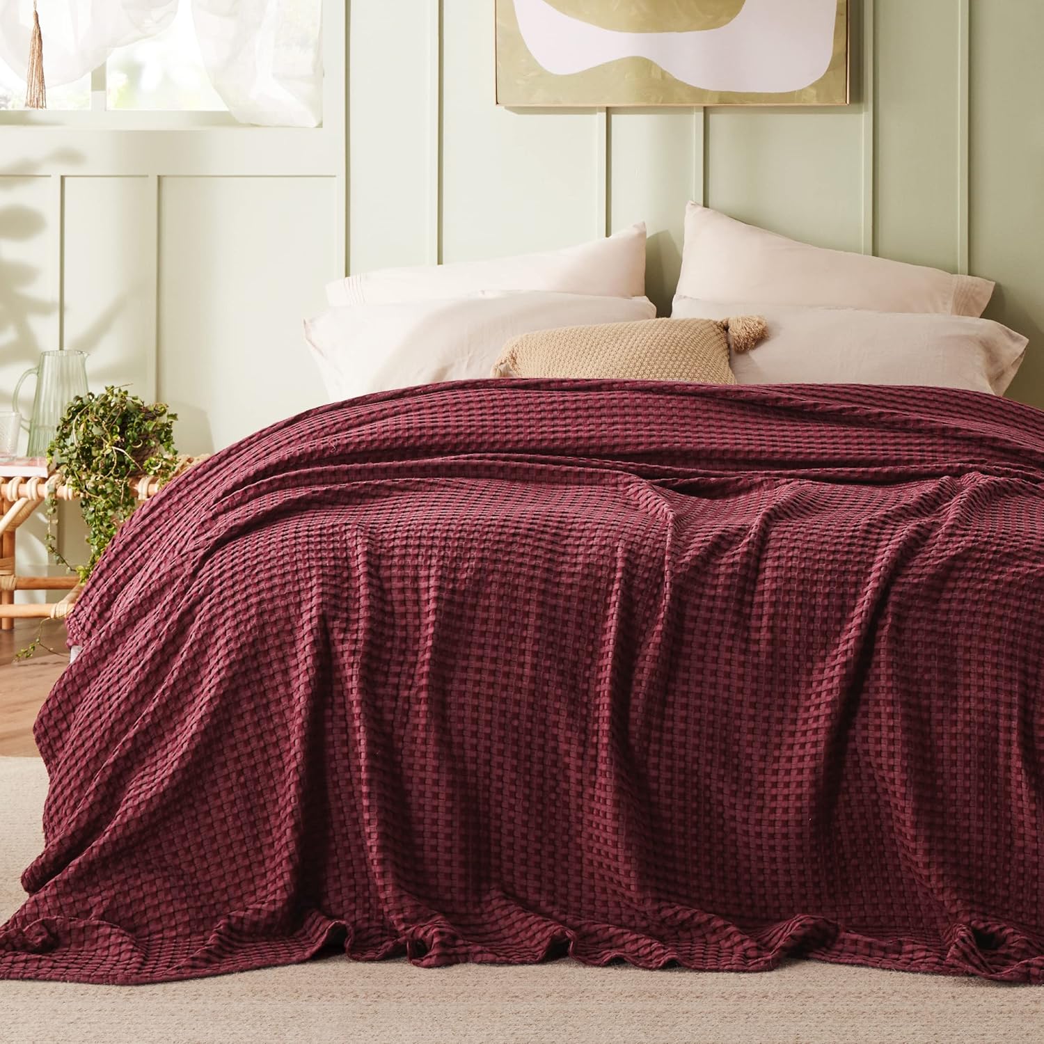 🌿 100% Cotton Herringbone Waffle Blanket