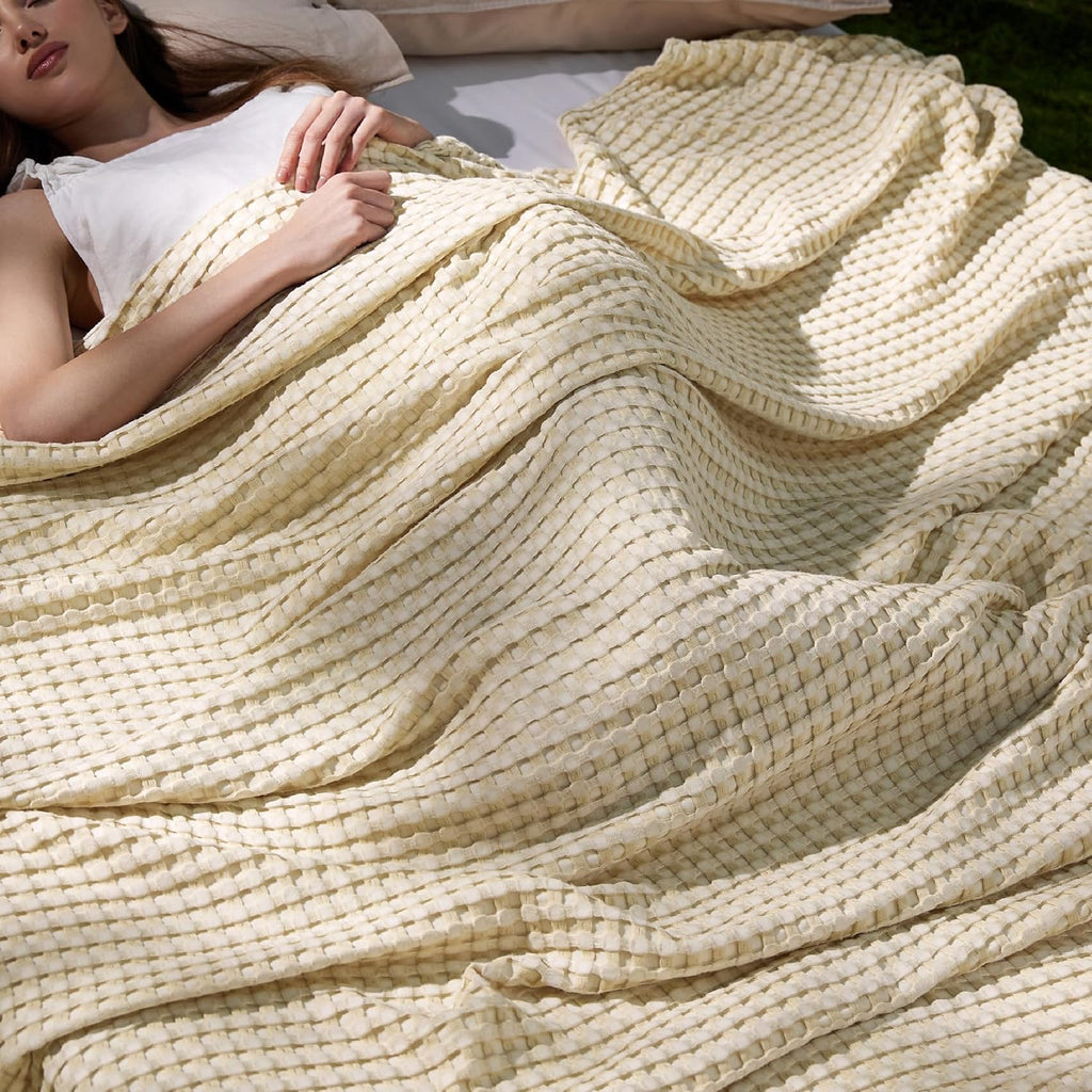 🌿 100% Cotton Herringbone Waffle Blanket