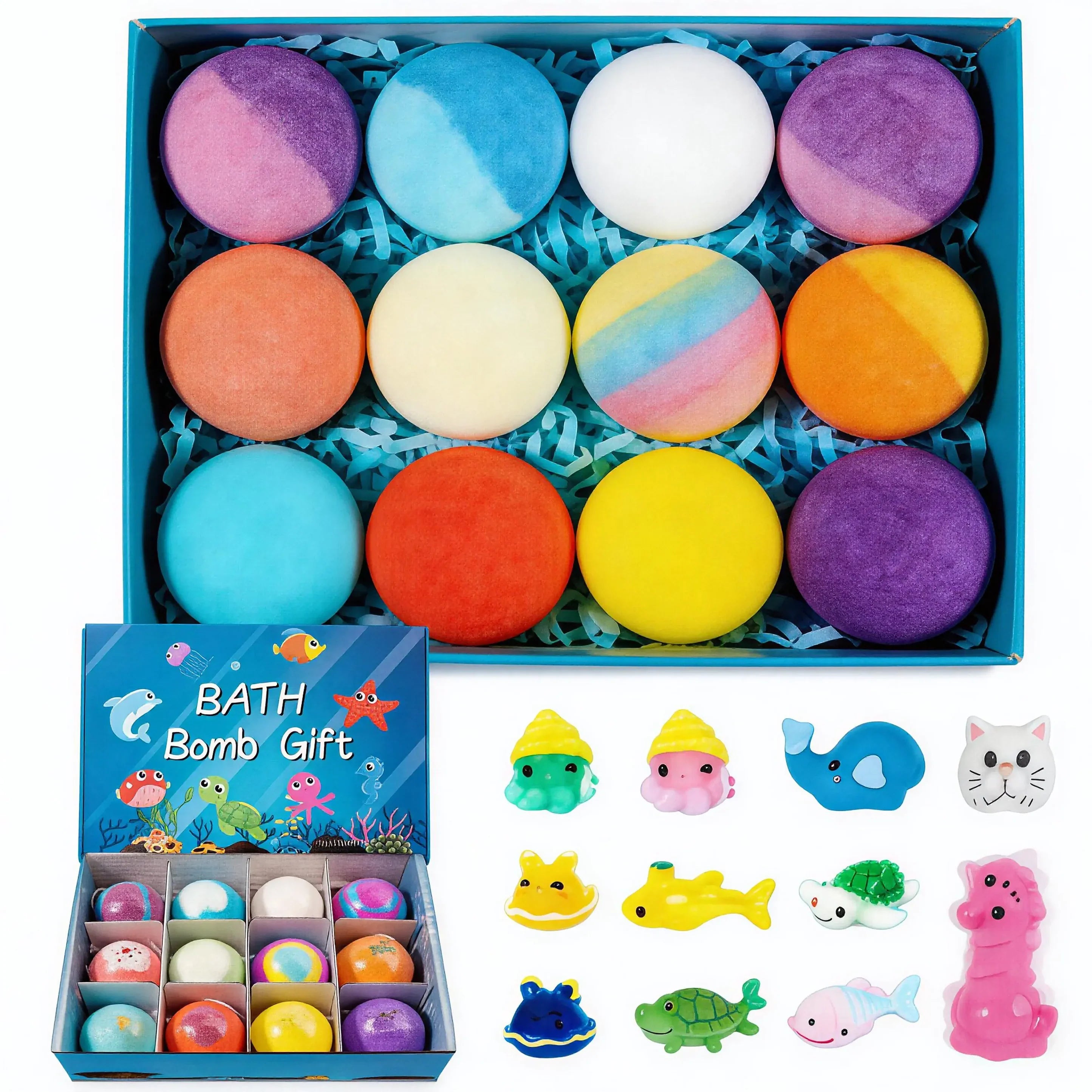 Kids Surprise Bath Bombs | 12-Pack Colorful Bath Fizzies with Hidden Toys